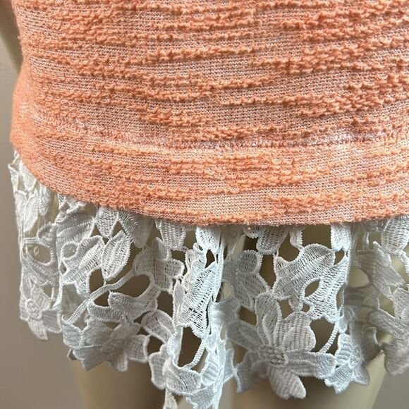 Sunday In Brooklyn Anthropologie Orange White Lace Hem Pullover Sweater Small XS - Picture 4 of 9